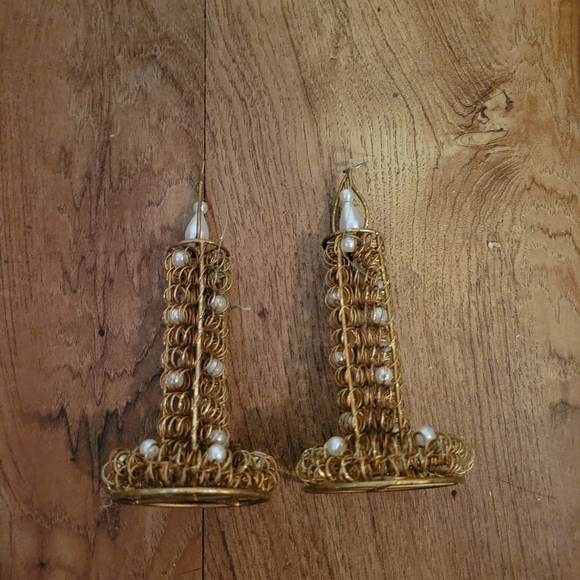 Vintage Gold Wire Candlestick Ornaments With Pearls - Picture 4 of 5
